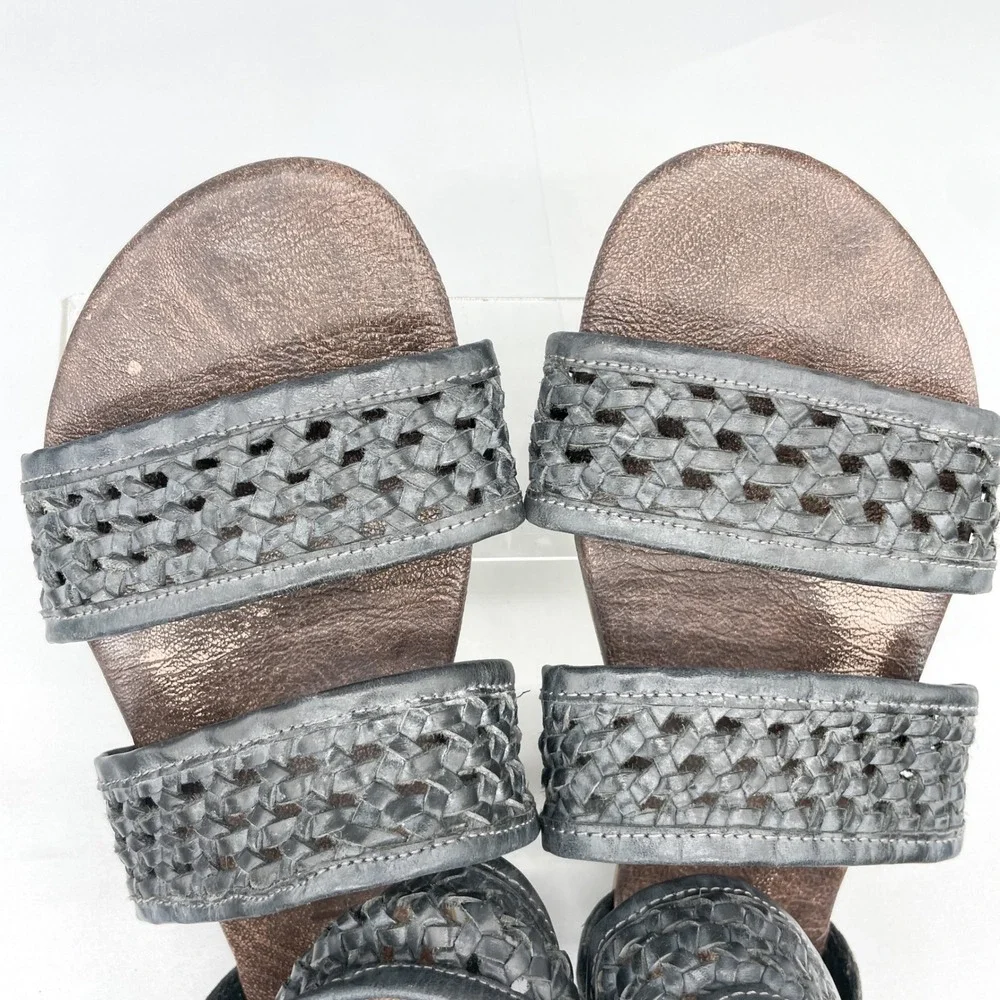 ROAN Bed Stu Womens 10 Clio Sandals Black Woven Leather Gladiator Zip Flats Boho